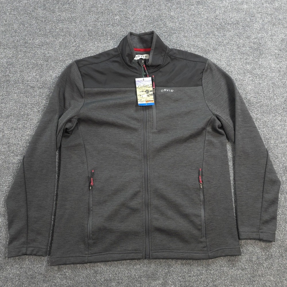 Orvis Jacket Mens Large Black Bonded Mesh Full Zip Fleece Hike Camp Outdoors NEW